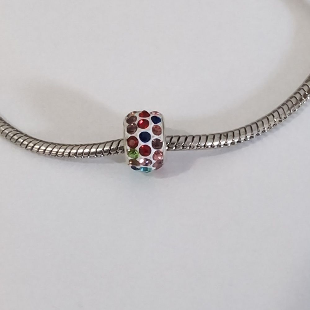 Silver‎ White with Rainbow Rhinestones Charm for Pandora Style Bracelet